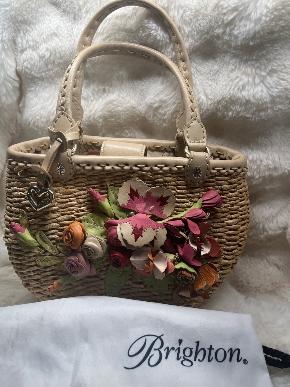 Brighton Beige Woven small bag  with Floral Leather Appliqués